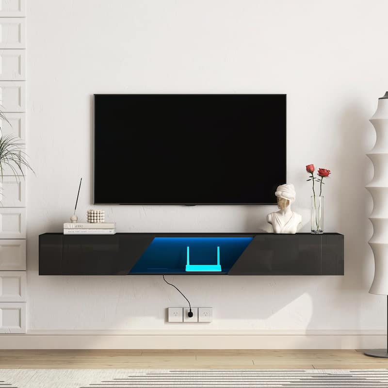 69" Modern TV Stand, Floating TV Cabinet Entertainment Center with 16 Color LEDs
