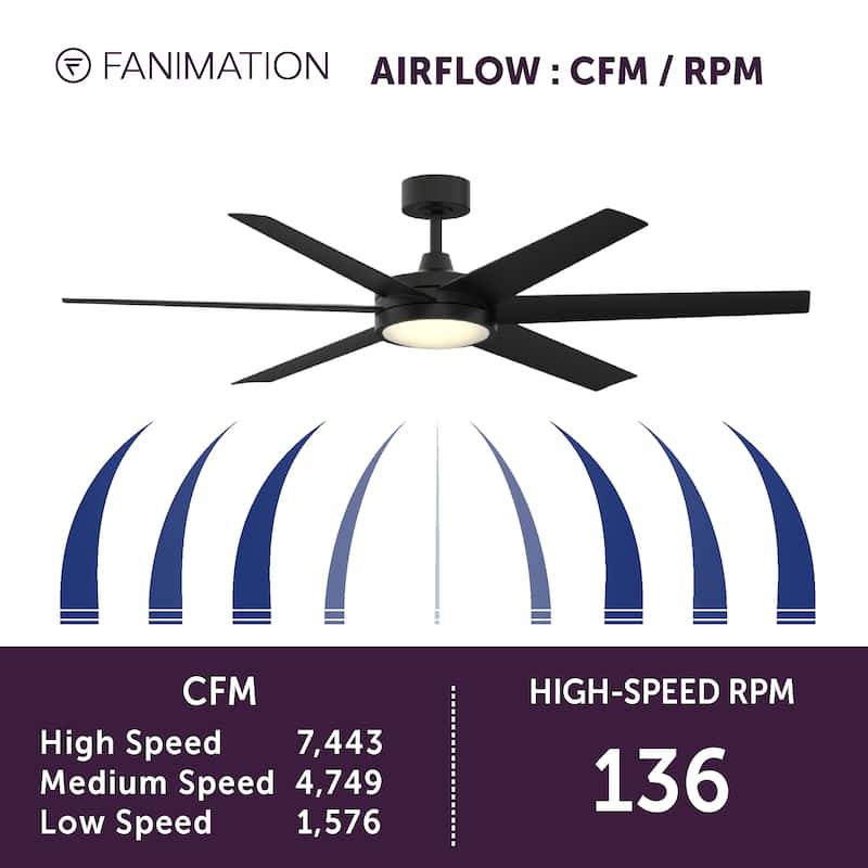 Fanimation Brawn 64 inch Indoor/Outdoor Ceiling Fan with LED CCT Select Light Kit and Remote Control