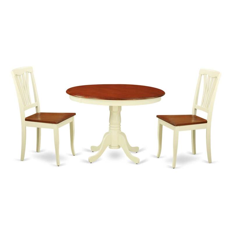 HomeStock 3-Piece Round Buttermilk and Cherry Finish Solid Wood Top Dining Table with 2 Chairs