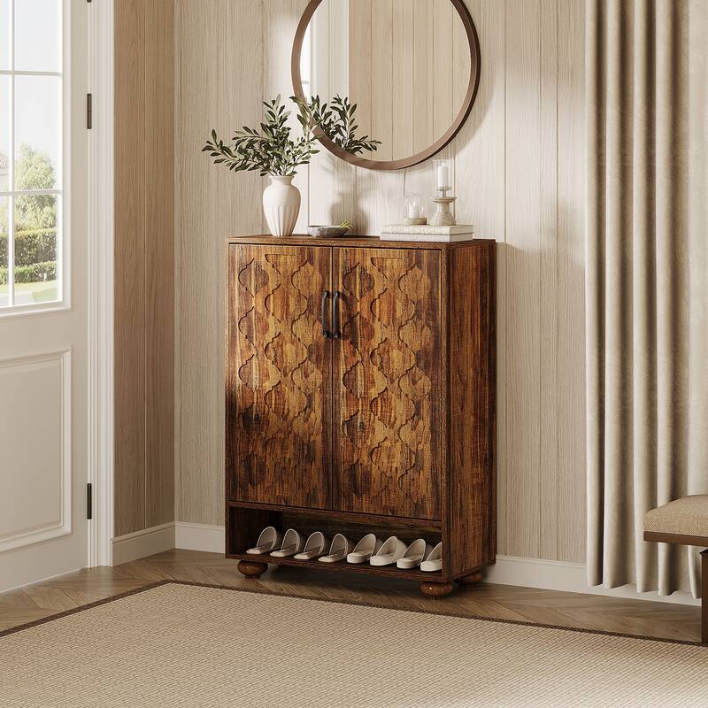 7-Tier Shoe Storage Cabinet with Doors for Entryway, Holds up 28 Pairs - 13.77"D x 31.5"W x 41.34"H
