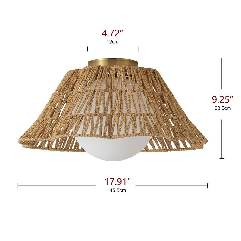Boho Paper Rope Flush Mount Ceiling Light 1 Light Copper Finish with Woven Shade