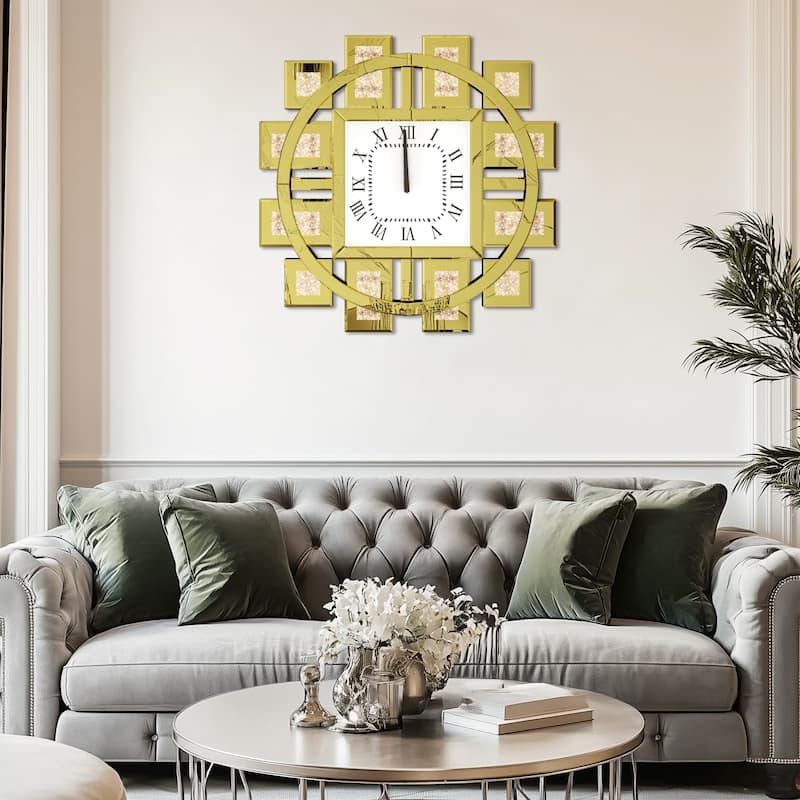 Gold/Silver Irregular Luxury Mirrored Wall Clock w/Crushed Diamond Inlay - 23.62x23.62 inch