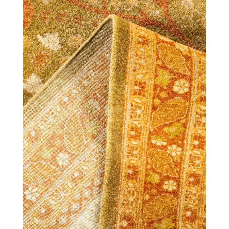 Overton Hand Knotted Wool Vintage Inspired Traditional Mogul Green Area Rug - 8' 1" x 10' 2"