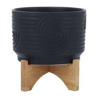 Ceramic 7" Abstract Planter On Stand, Black 7.0"H - 7.0" x 7.0" x 7.0"