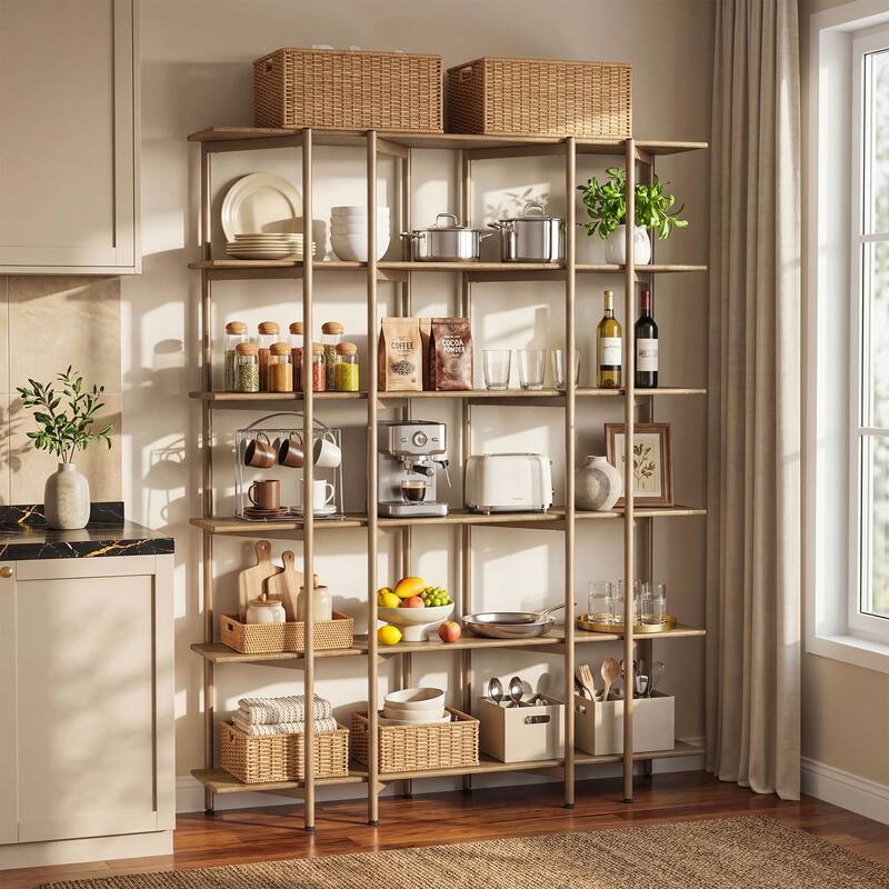 6-Tier Bookshelf, 55.1" W x 70.9" H Bookcase with Metal Frame