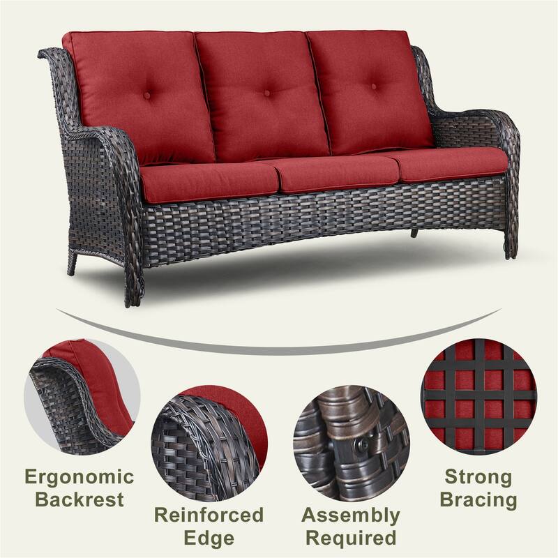 Gymojoy Patio Wicker 3-Seat Sofa with Ottoman