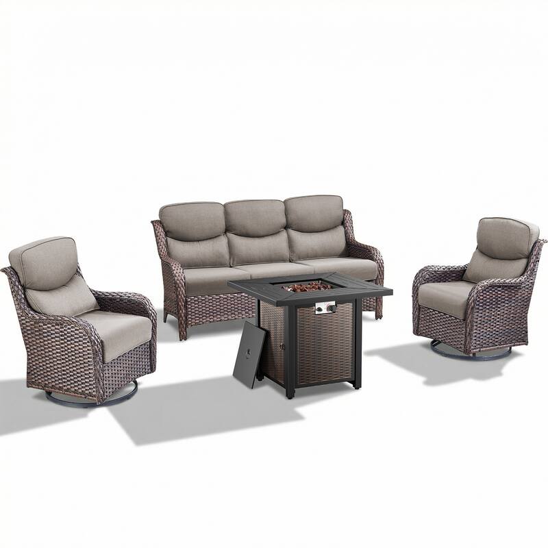 Pocassy 30 In Outdoor Propane Fire Pit Table Patio Sofa Chair Set.