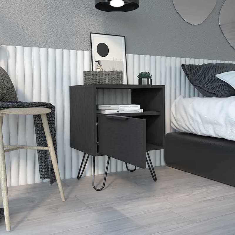 Nightstand With Single Drawer And Hairpin Legs
