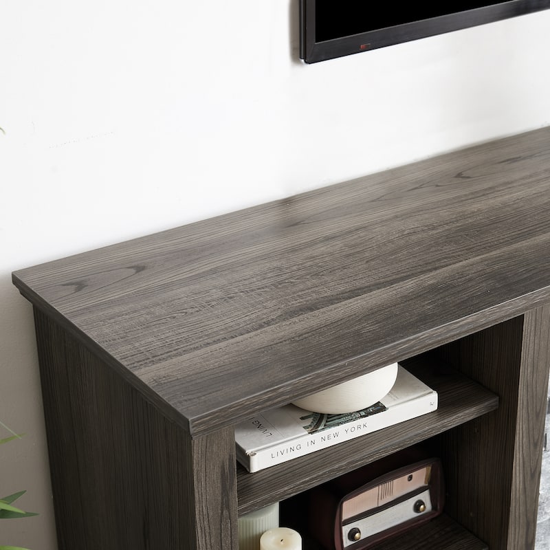 Large TV Stand Storage Rack with Faux Stacked Stone Surround,Media Console Table with Large Storage Cabinet