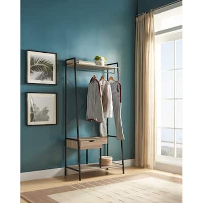Metal Clothes Rack with Hanging Rod and Top Open Shelf