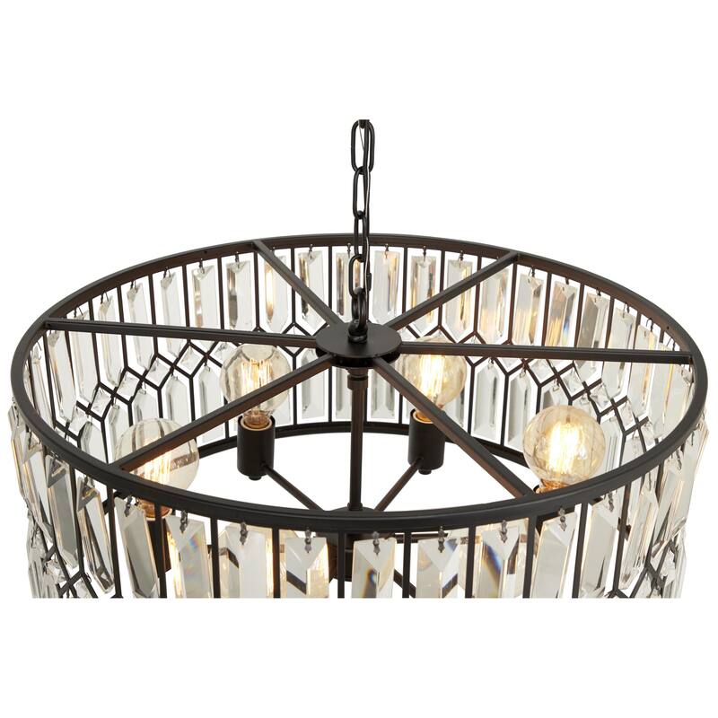 Metal Crystal Embellished 6 Light Room Chandelier with Link Chain - Black - Roche River Decor