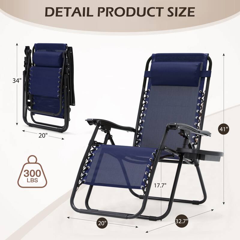 Zero Gravity Lounge Chair Set of 2 – Outdoor Folding Recliners with Cup Holder, Adjustable Headrest, Weather-Resistant Fabric