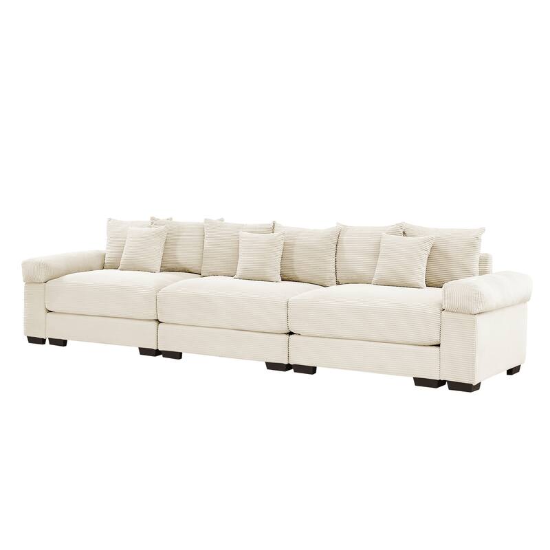 GDFStudio - Corduroy 3-Seater 130" Cloud Sofa Couch with Extra-Thick Armrests
