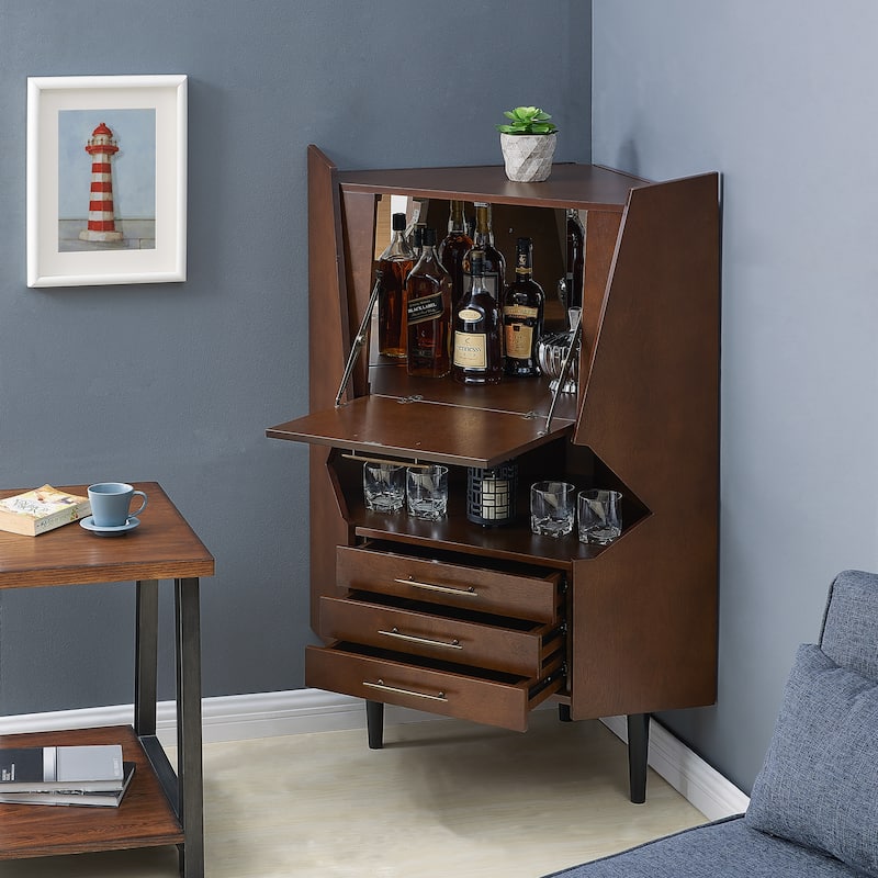 SEI Furniture Haramsoya Dark Tobacco Geometric Corner Bar Cabinet