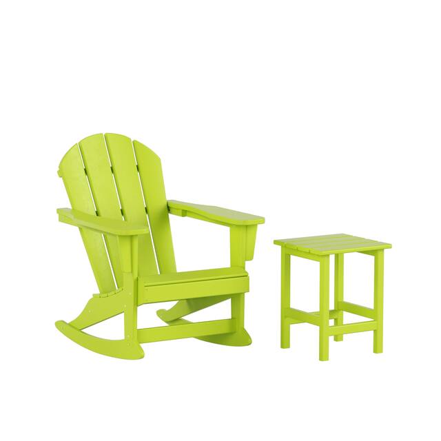 Laguna Poly Rocking Adirondack Chair with Side Table - Lime