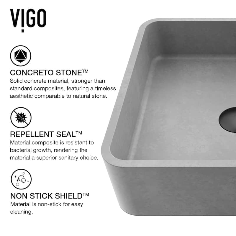 VIGO Navona 15"L x 15"W x 5"H Concreto Stone Square Bathroom Vessel Sink