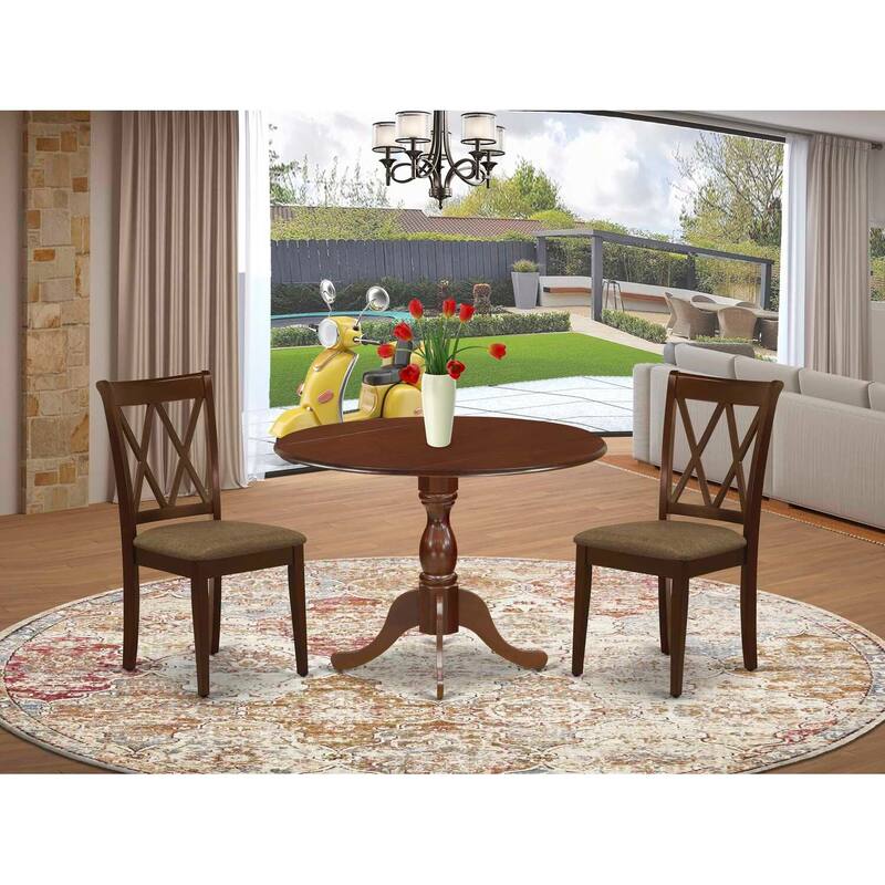 3-Piece Mahogany Finish Solid Wood Top Dining Room Set (Seats-4)
