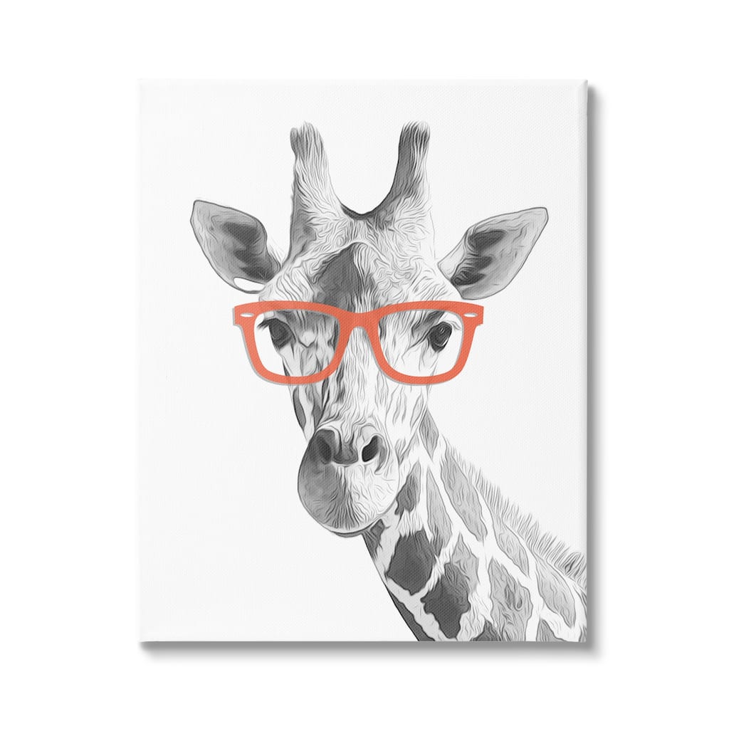 Stupell Monochrome Giraffe Portrait Wearing Red Glasses Design Canvas Wall Art