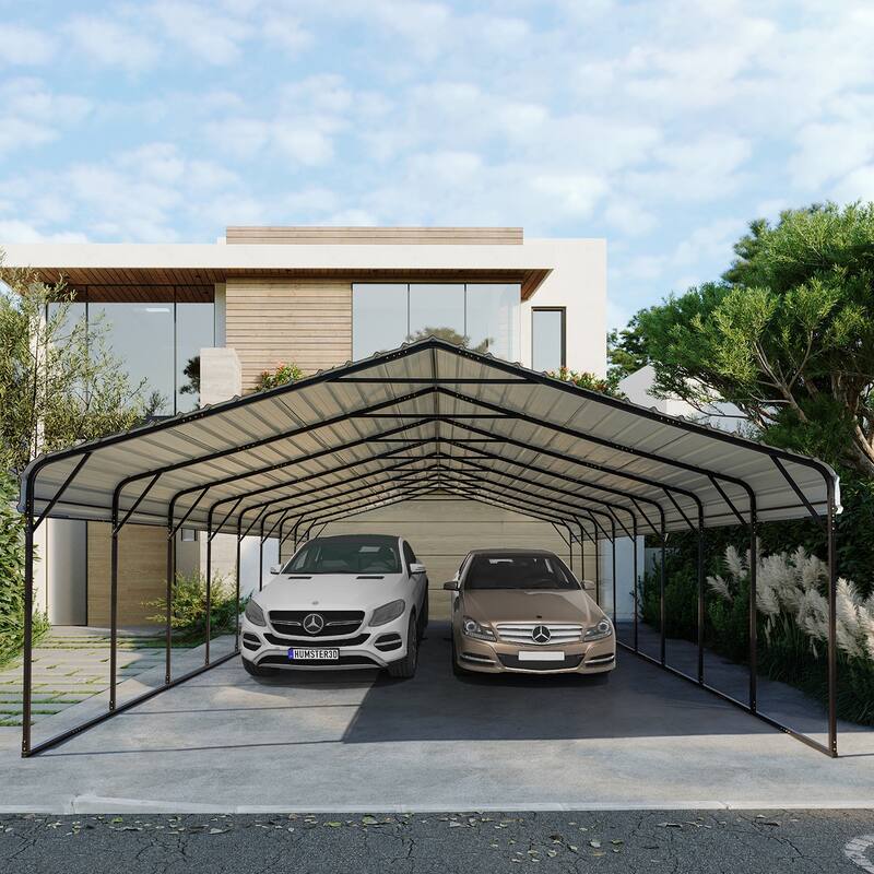 EROMMY 20x40 Outdoor Carport with Robust Galvanized Steel Roof, Versatile Shelter for Vehicles, Boats, and Tractors