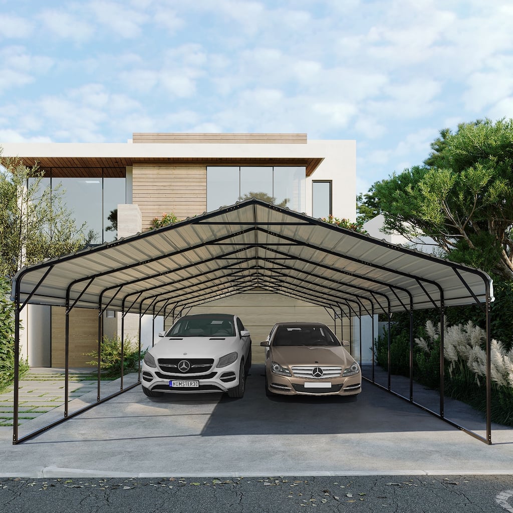 EROMMY 20x40 Outdoor Carport with Robust Galvanized Steel Roof, Versatile Shelter for Vehicles, Boats, and Tractors
