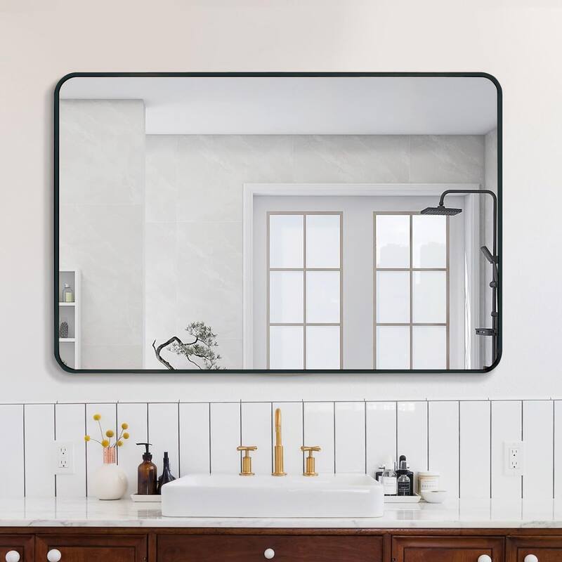 30x40 Inch Metal Framed Rectangular Rectangular Bathroom Mirror for Wall - Black