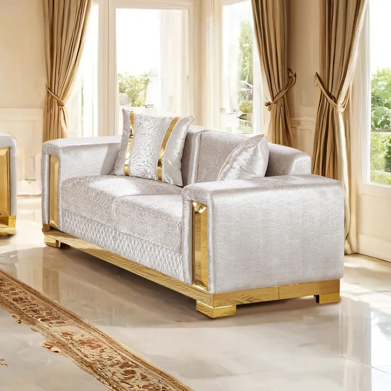 Furniture of America Maxine Glam Solid Wood Loveseat with Accent Pillows