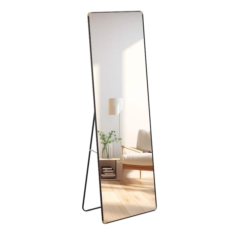 Roomfitters Floor Standing Full-Length Mirror with Walnut Frame, 65"x23.2" Wall Mounted Dressing Mirror for Bedroom