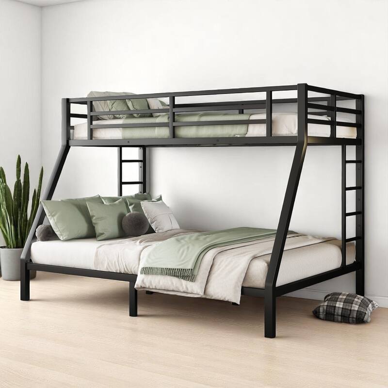 Full XL/Twin XL Over Queen Metal Bunk Bed for Adults and Teens, Heavy Duty, Storage, Noise-Free, No Box Spring