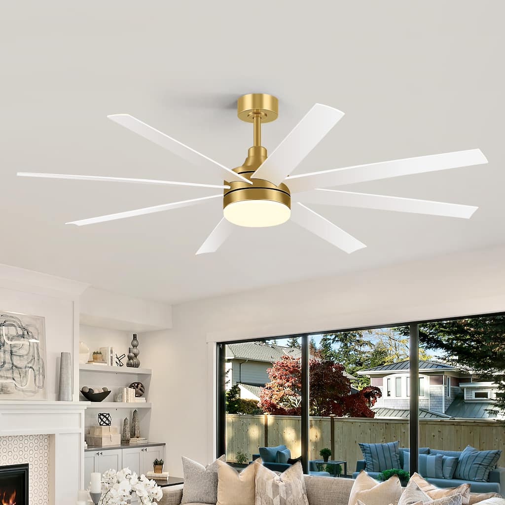 65/72in Gold Large Indoor Ceiling Fan with Light Remote (8-Blade)