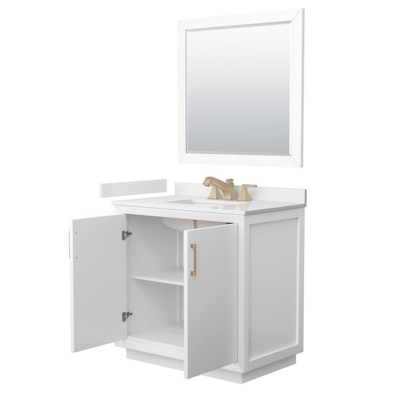 Strada 36-inch Single Vanity, Quartz Top, 34-inch Mirror