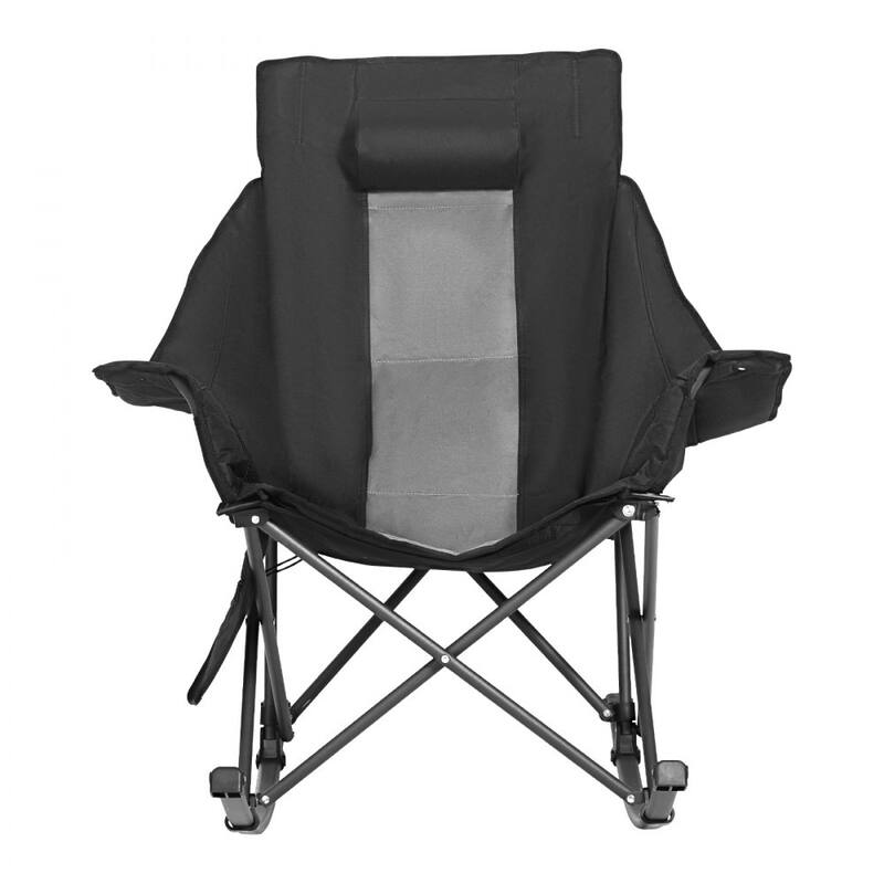Black Grey Cotton-Padded Oxford Heated Rocking Camping Chair with Dual-Zone Warmth and Foldable Steel Frame