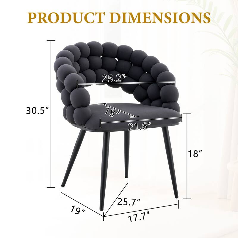 Set of 2, Velvet Dining Chairs with Metal Legs, Modern Accent Chairs for Dining Room & Kitchen