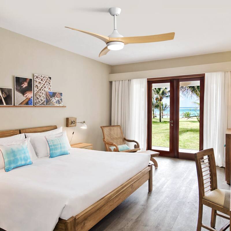52 Inch Modern Ceiling Fan with 18W LED Light and Remote Control 3 ABS Blades DC Motor for Bedroom - White