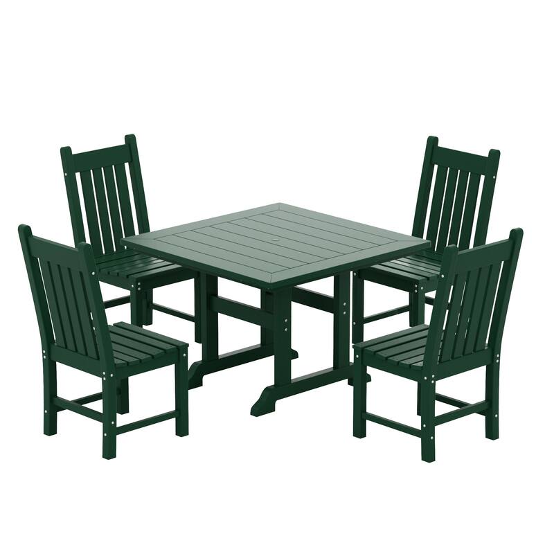 Laguna Hdpe All Weather Outdoor Patio Dining Set with Square Table, Armless Chairs (5-Piece Set)