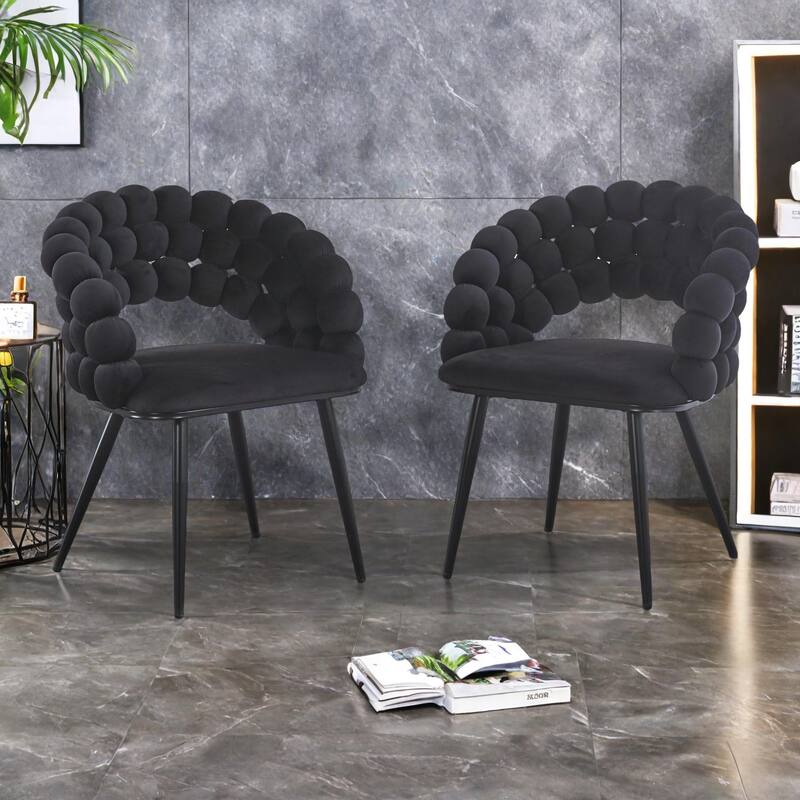 Fabric Modern Chairs (Set of 2) with Golden Iron Tube Legs, Soft Cushions, and Comfortable Backrest - Black