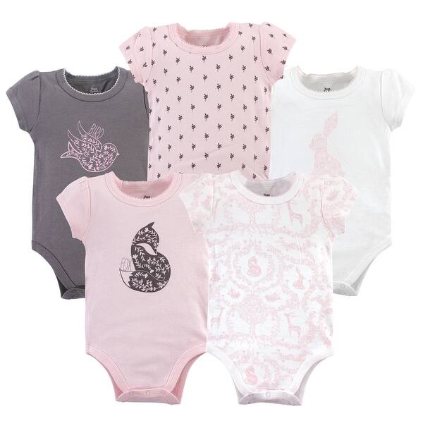 slide 1 of 1, Yoga Sprout Baby Girl Cotton Bodysuits 5pk, Lace Garden 0-3 Months - Lace Garden