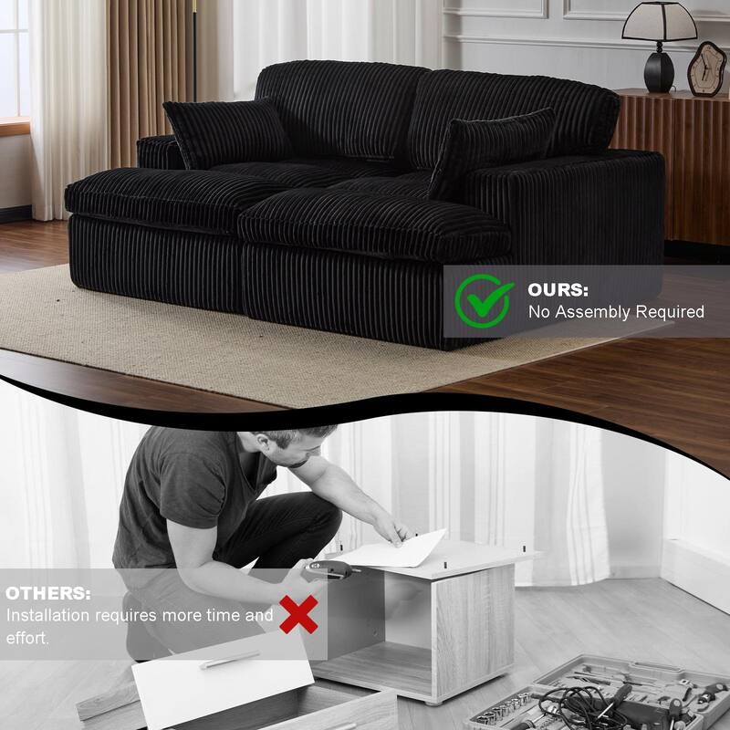 Double Chaise Lounge Chair, Corduroy, Black, No Assembly Required