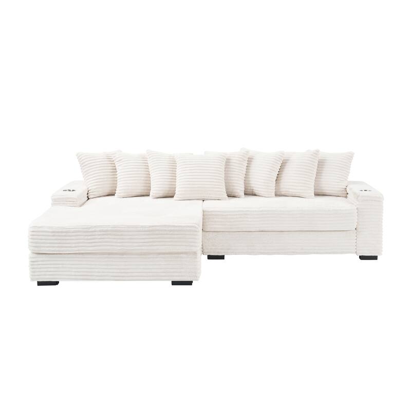 Oversized Two-Piece Couches, L Shaped Sofa, Corduroy, Right Chaise Daybed,with Armrests,Eight Throw Pillows,Corner Sofa