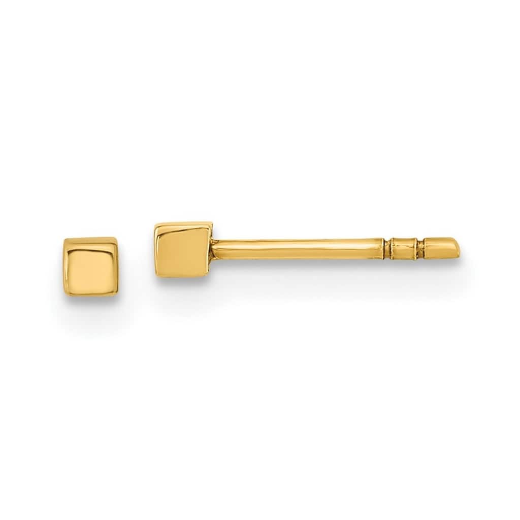 Curata 14k Yellow Gold Small 2mm Polished Cube Post Earrings
