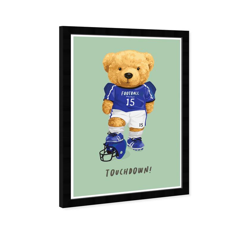 Wynwood Studio Prints Sports and Teams Touchdown Bear Blue and Pastel Green Wall Art Canvas Print