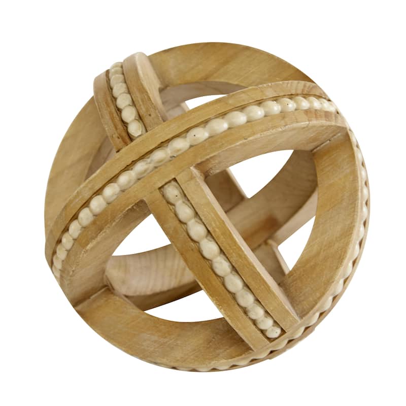 Wood Beaded or Metal Wooven Geometric Handmade Decorative Sculpture - Set of 3 Light Brown, Cream - Roche River Decor