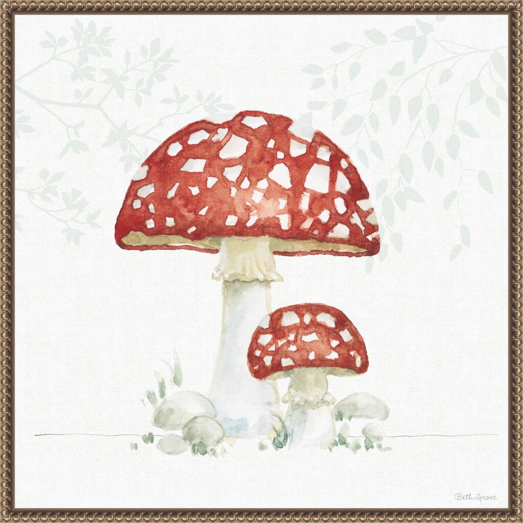 Woodland Love Red Mushroom by Beth Grove Framed Canvas Wall Art Print - Sylvie Beaded Bronze