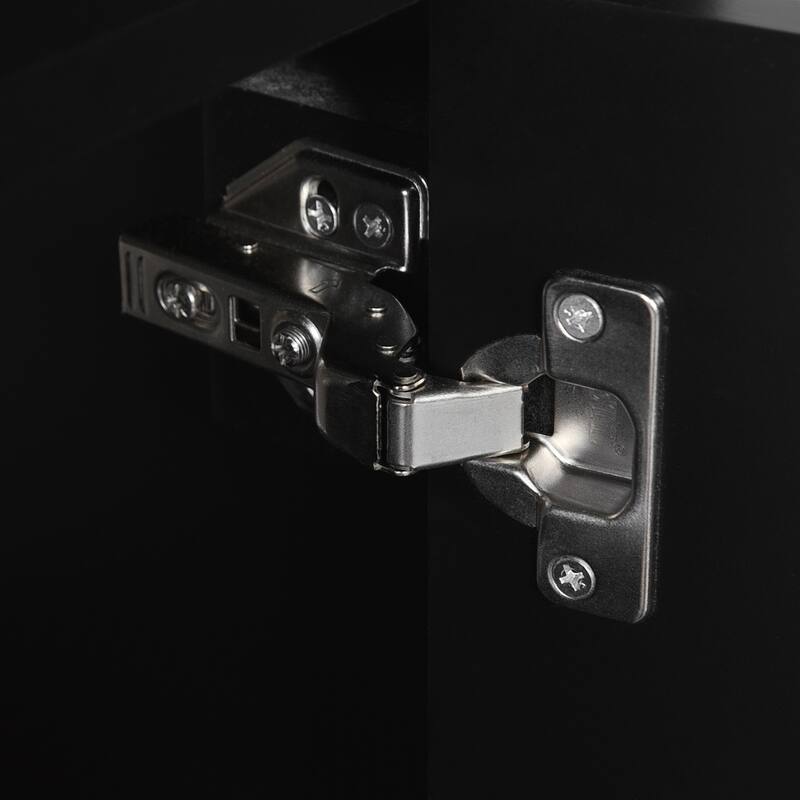 Small Freestanding Cabinet Bathroom Vanity with Water-drop Shaped Metal Pulls, Door-Mounted Storage Rack and Adjustable Shelf