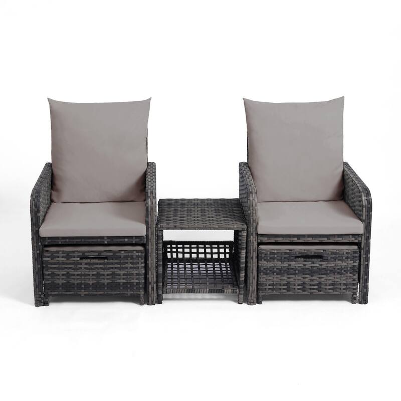 5 Pieces Patio Chair Ottoman Conversation Set with Cushions Table