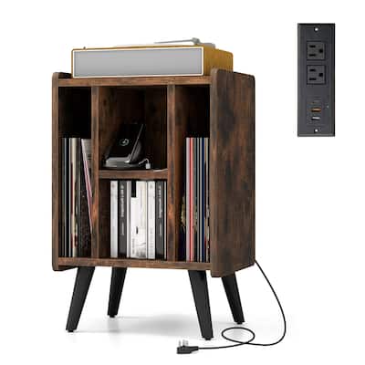Gymax Record Player Stand w/ 4 Storage Compartments Supporting Legs