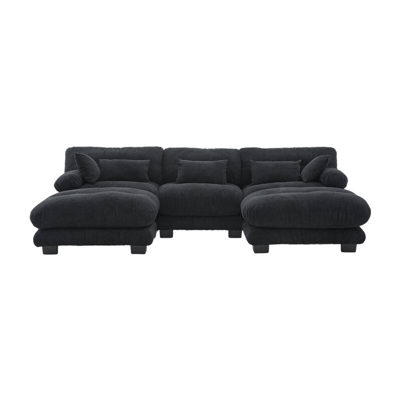 118'' Large U Shape Sofa Velvet Modular Sofa with 2 Ottomans for Living Room