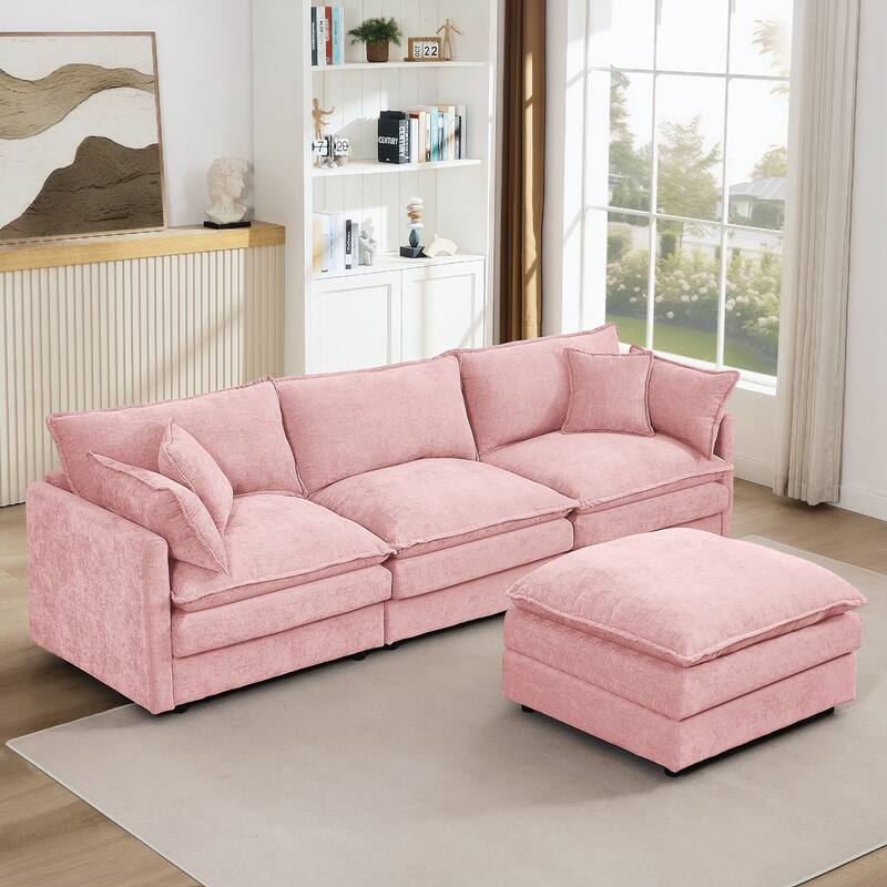 Modular Sectional Sofa, 102 Inch L Shaped Couch Set for Living Room - Pink