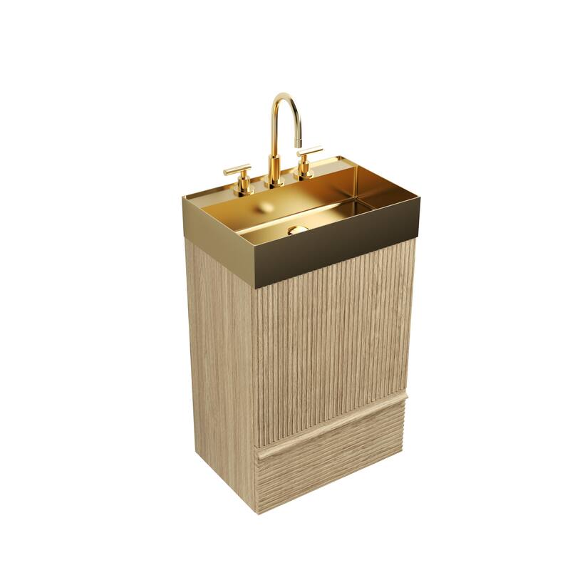 GDFStudio - Gada Stylish 20" Striped Bathroom Vanity with Integrated Stainless Steel Sink and Efficient Storage