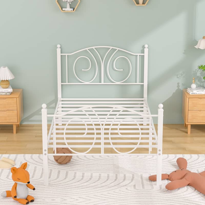 VECELO Platform Bed Frame with Scroll Headboard, Twin/Full/Queen Size Beds