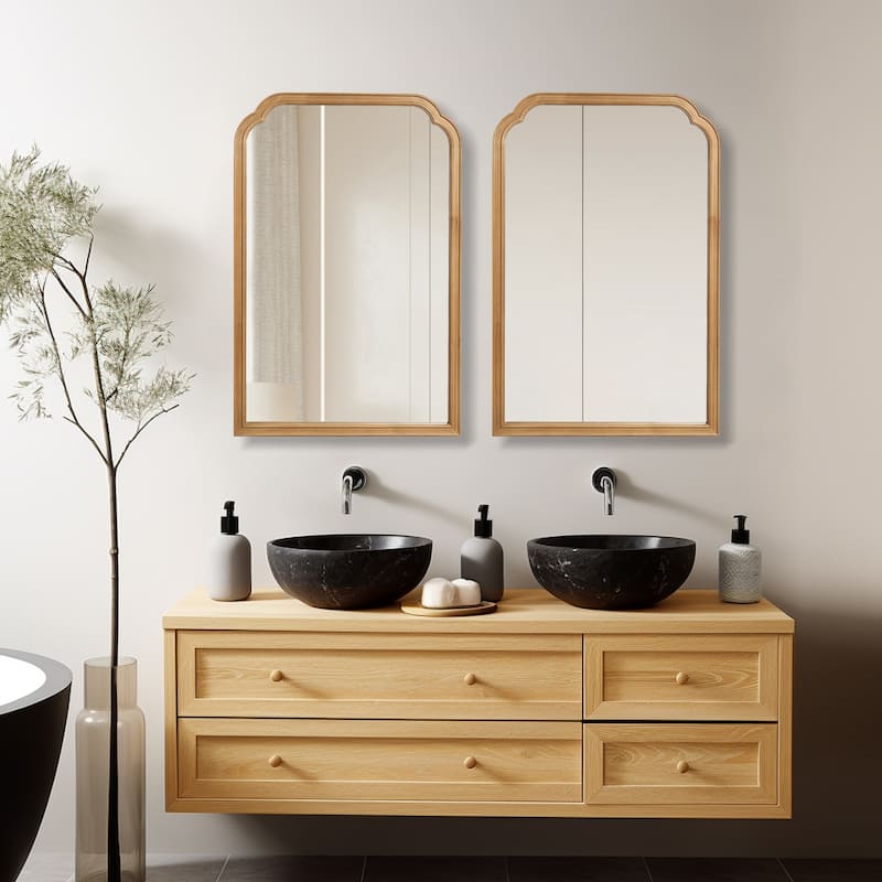 Top Corner Scalloped Rectangle Decorative Farmhouse Wall Mirror